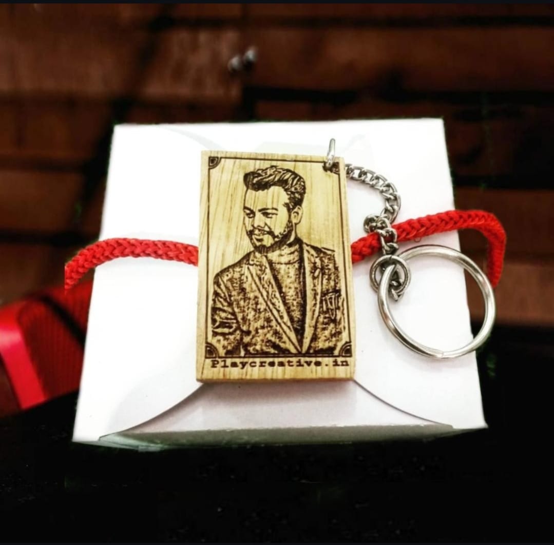 Set of 3 Wooden Engraved Custom Photo Keychain (Rectangle)