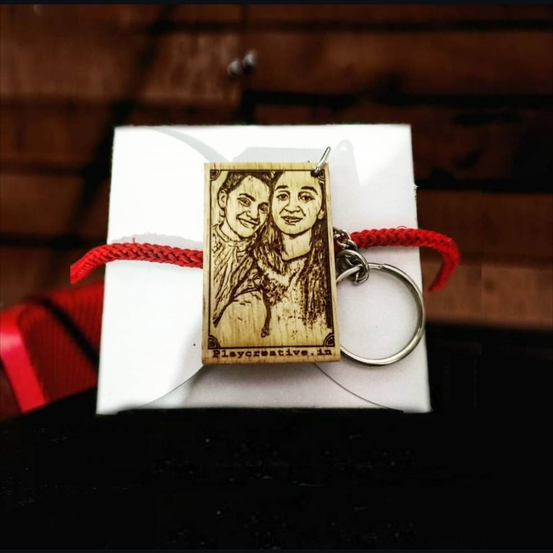 Set of 2 Wooden Engraved Custom Photo Keychain (Rectangle)