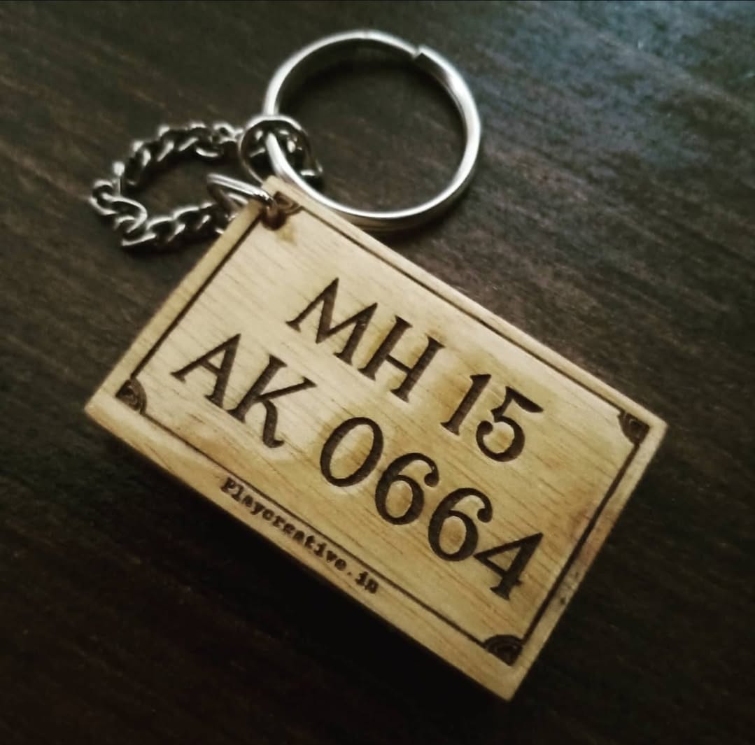 Set of 2 Wooden Engraved Custom Photo Keychain (Rectangle)