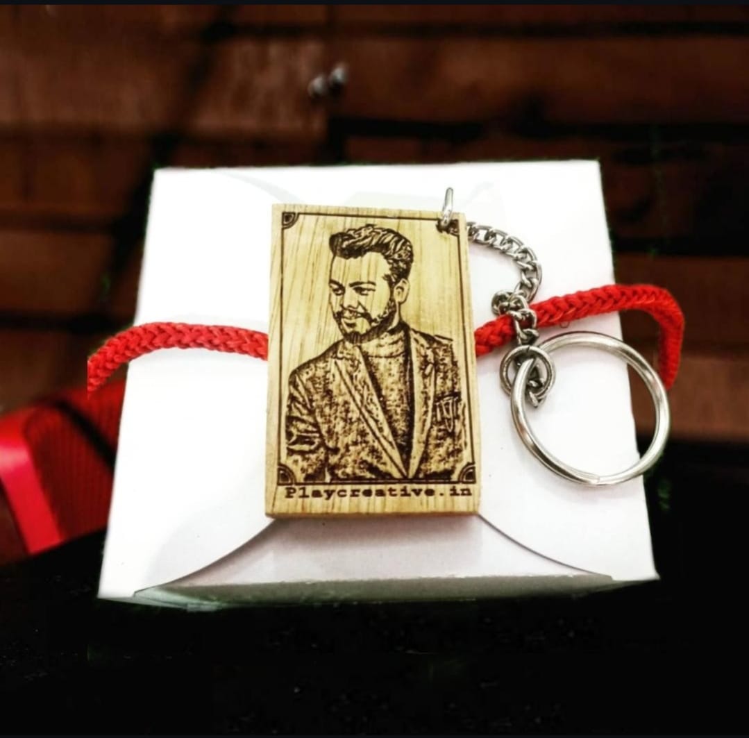 Set of 2 Wooden Engraved Custom Photo Keychain (Rectangle)